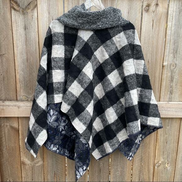 Anthropologie Poncho Wintertide Wool Blend Reversible Pullover One Size Floral - Picture 4 of 9